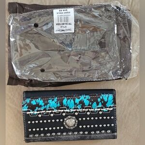 Montana West Black Turquoise Wallet with Studs